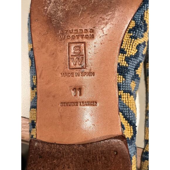 Stubbs & Wootton yellow Needlepoint Slippers embroidered flats loafer Womens 11 - Picture 4 of 11